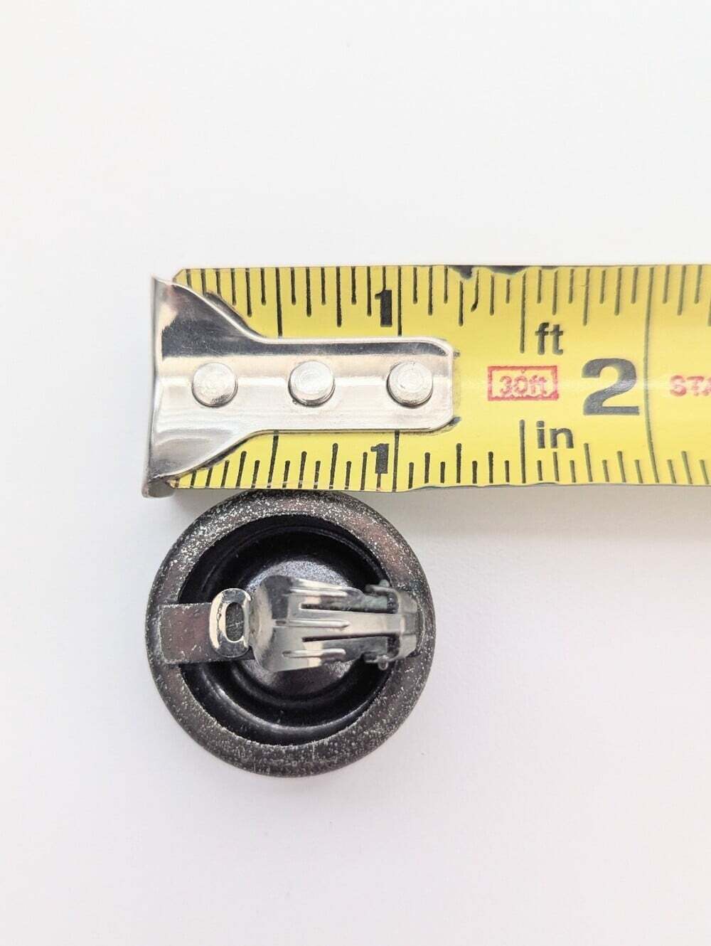 Unisex Black & Gun Metal Grey Clip-On Earrings w/Clear Reflective Crystal Center - Picture 6 of 7